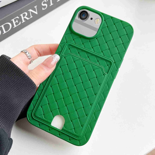 iPhone SE 2022 / SE 2020 / 8 / 7 Weave Texture Card Slot Skin Feel Phone Case with Push Card Hole - Green
