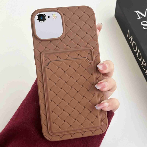 iPhone SE 2022 / SE 2020 / 8 / 7 Weave Texture Card Slot Skin Feel Phone Case - Brown