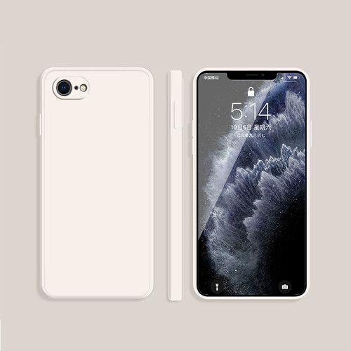 iPhone SE 2022 / SE 2020 / 8 / 7 Solid Color Imitation Liquid Silicone Straight Edge Dropproof Full Coverage Protective Case - White
