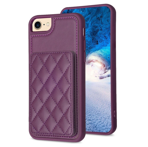 iPhone SE 2022 / 2020 / 8 / 7 BF25 Square Plaid Card Bag Holder Phone Case - Dark Purple