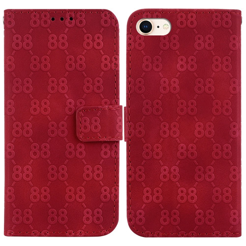 iPhone SE 2022 / 2020 / 8 / 7 Double 8-shaped Embossed Leather Phone Case - Red