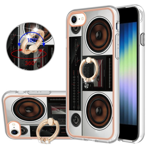 iPhone SE 2022 / SE 2020 / 8 Electroplating Dual-side IMD Phone Case with Ring Holder - Retro Radio