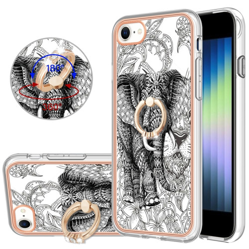 iPhone SE 2022 / SE 2020 / 8 Electroplating Dual-side IMD Phone Case with Ring Holder - Totem Elephant