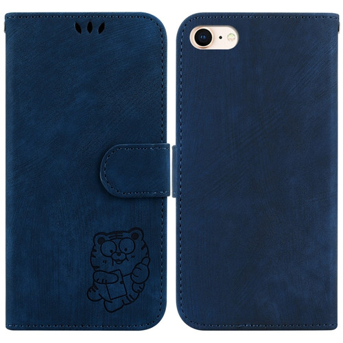 iPhone 7 / 8 / SE 2022 / 2020 Little Tiger Embossed Leather Phone Case - Dark Blue