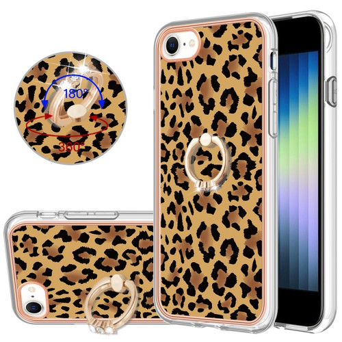 iPhone SE 2022 / SE 2020 / 8 Electroplating Dual-side IMD Phone Case with Ring Holder - Leopard Print