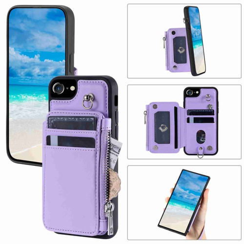 iPhone SE 2022 / SE 2020 / 8 Zipper Card Slots RFID Phone Case - Purple