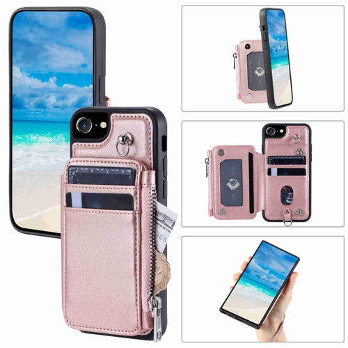 iPhone SE 2022 / SE 2020 / 8 Zipper Card Slots RFID Phone Case - Rose Gold