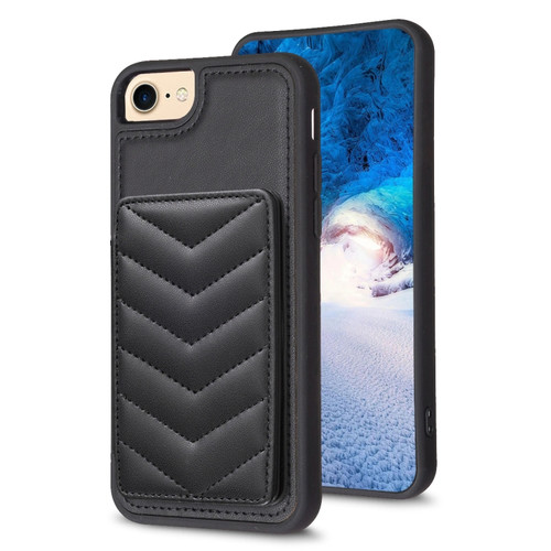 iPhone SE 2022 / 2020 / 8 / 7 BF26 Wave Pattern Card Bag Holder Phone Case - Black