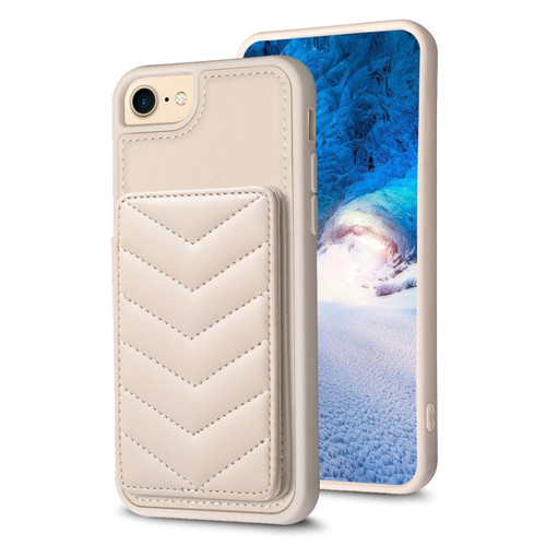 iPhone SE 2022 / 2020 / 8 / 7 BF26 Wave Pattern Card Bag Holder Phone Case - Beige