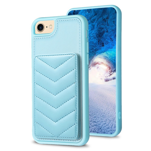 iPhone SE 2022 / 2020 / 8 / 7 BF26 Wave Pattern Card Bag Holder Phone Case - Blue