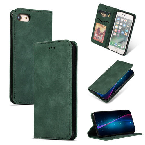 iPhone SE 2022 / SE 2020 / 8 / 7 Retro Skin Feel Business Magnetic Horizontal Flip Leather Case - Army Green