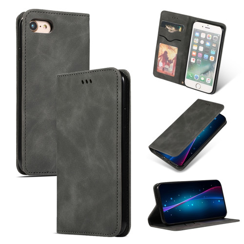 iPhone SE 2022 / SE 2020 / 8 / 7 Retro Skin Feel Business Magnetic Horizontal Flip Leather Case - Dark Gray