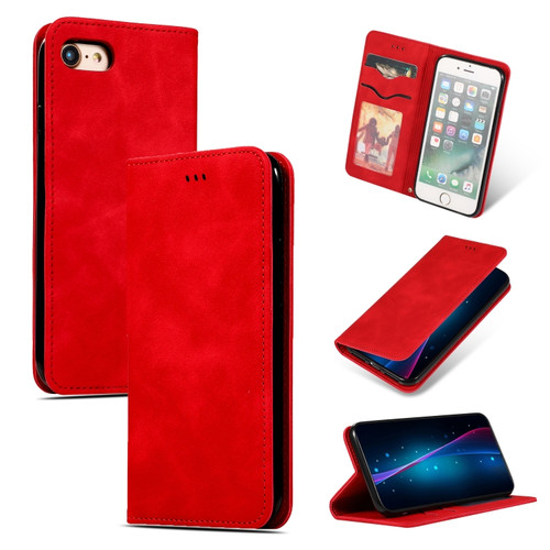 iPhone SE 2022 / SE 2020 / 8 / 7 Retro Skin Feel Business Magnetic Horizontal Flip Leather Case - Red