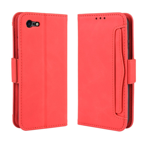 iPhone SE 2022 / SE 2020 Wallet Style Skin Feel Calf Pattern Leather Case ，with Separate Card Slot - Red