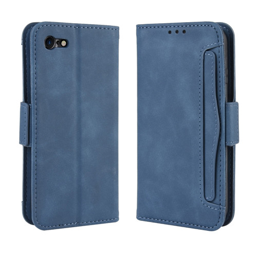 iPhone SE 2022 / SE 2020 Wallet Style Skin Feel Calf Pattern Leather Case ，with Separate Card Slot - Blue
