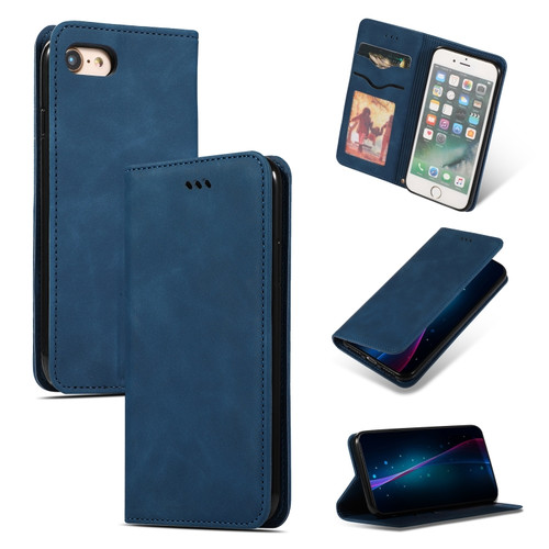 iPhone SE 2022 / SE 2020 / 8 / 7 Retro Skin Feel Business Magnetic Horizontal Flip Leather Case - Navy Blue