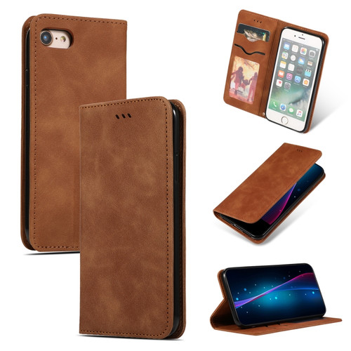 iPhone SE 2022 / SE 2020 / 8 / 7 Retro Skin Feel Business Magnetic Horizontal Flip Leather Case - Brown