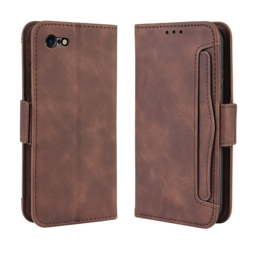 iPhone SE 2022 / SE 2020 Wallet Style Skin Feel Calf Pattern Leather Case ，with Separate Card Slot - Brown