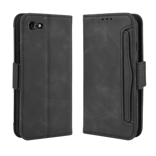 iPhone SE 2022 / SE 2020 Wallet Style Skin Feel Calf Pattern Leather Case ，with Separate Card Slot - Black