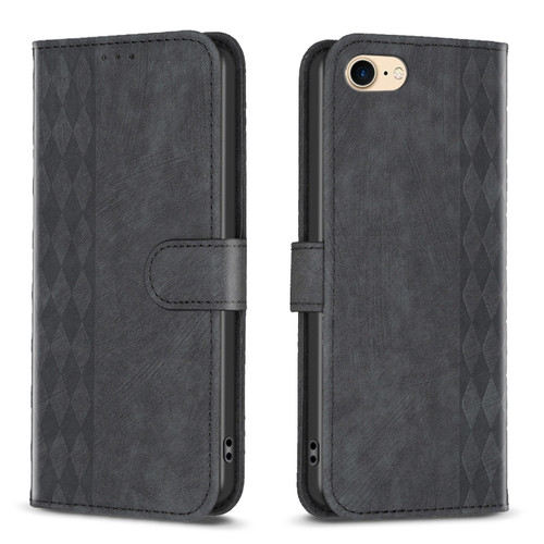 iPhone SE 2022 / 7 / 8 Plaid Embossed Leather Phone Case - Black