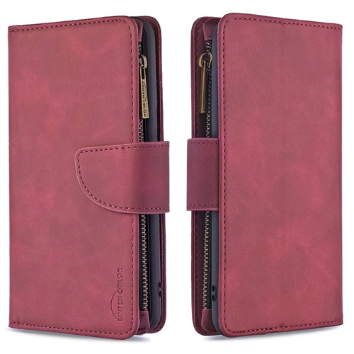 iPhone SE 2022 / SE 2020 / 8 / 7 Skin Feel Detachable Magnetic Zipper Horizontal Flip PU Leather Case with Multi-Card Slots & Holder & Wallet & Photo Frame & Lanyard - Red