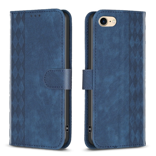 iPhone SE 2022 / 7 / 8 Plaid Embossed Leather Phone Case - Blue