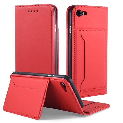 iPhone SE 2022 / SE 2020 / 8 / 7 Strong Magnetism Shockproof Horizontal Flip Liquid Feel Leather Case with Holder & Card Slots & Wallet - Red