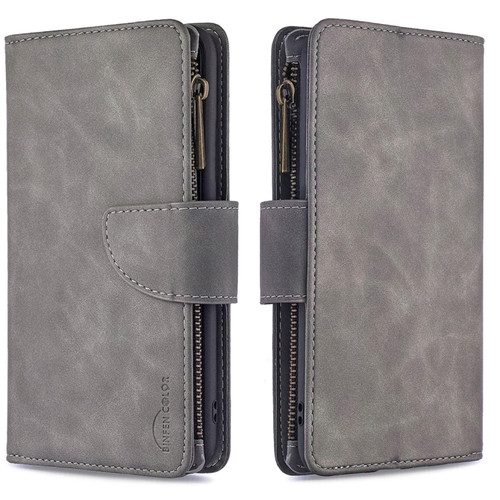 iPhone SE 2022 / SE 2020 / 8 / 7 Skin Feel Detachable Magnetic Zipper Horizontal Flip PU Leather Case with Multi-Card Slots & Holder & Wallet & Photo Frame & Lanyard - Grey