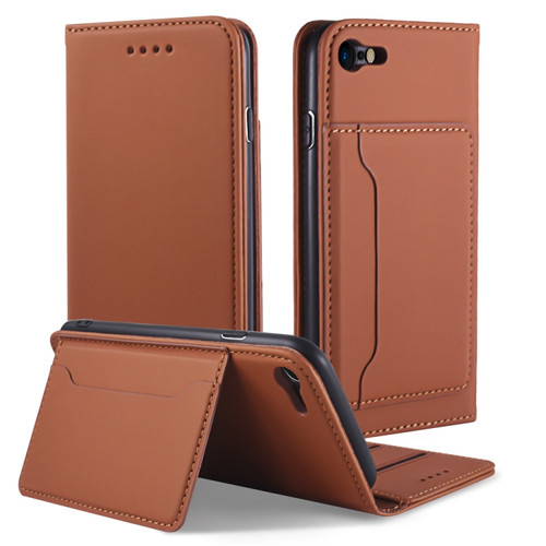 iPhone SE 2022 / SE 2020 / 8 / 7 Strong Magnetism Shockproof Horizontal Flip Liquid Feel Leather Case with Holder & Card Slots & Wallet - Brown