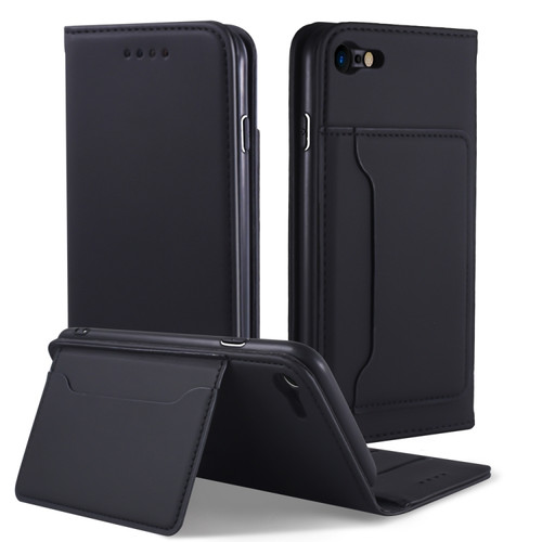 iPhone SE 2022 / SE 2020 / 8 / 7 Strong Magnetism Shockproof Horizontal Flip Liquid Feel Leather Case with Holder & Card Slots & Wallet - Black