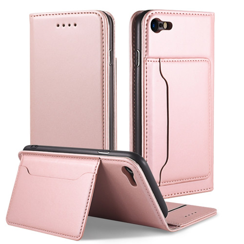 iPhone SE 2022 / SE 2020 / 8 / 7 Strong Magnetism Shockproof Horizontal Flip Liquid Feel Leather Case with Holder & Card Slots & Wallet - Rose Gold