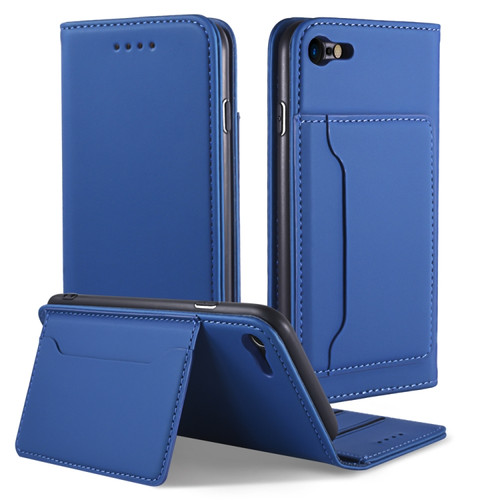 iPhone SE 2022 / SE 2020 / 8 / 7 Strong Magnetism Shockproof Horizontal Flip Liquid Feel Leather Case with Holder & Card Slots & Wallet - Blue