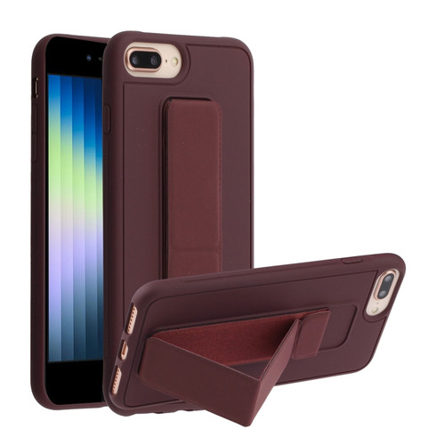 iPhone SE 2022 / SE 2020 / 8 / 7 Shockproof PC + TPU Protective Case with Wristband & Holder - Coffee