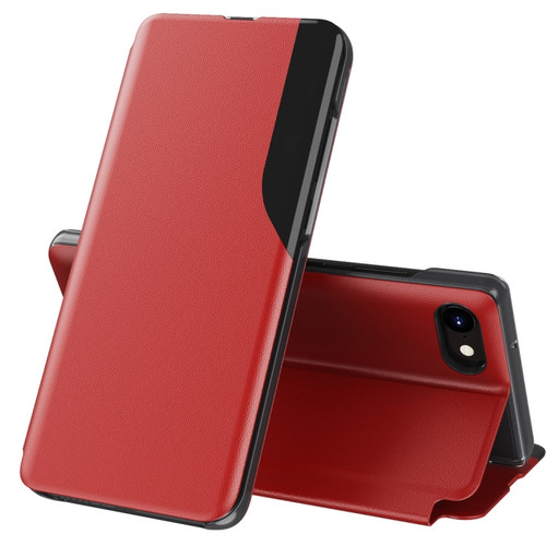 iPhone SE 2022 / SE 2020 / 8 / 7 / 6 & 6s Side Display Magnetic Shockproof Horizontal Flip Leather Case with Holder - Red