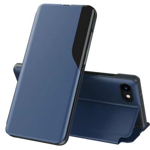 iPhone SE 2022 / SE 2020 / 8 / 7 / 6 & 6s Side Display Magnetic Shockproof Horizontal Flip Leather Case with Holder - Blue