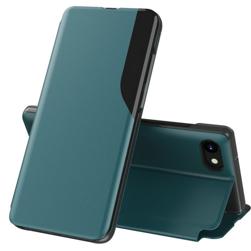 iPhone SE 2022 / SE 2020 / 8 / 7 / 6 & 6s Side Display Magnetic Shockproof Horizontal Flip Leather Case with Holder - Green