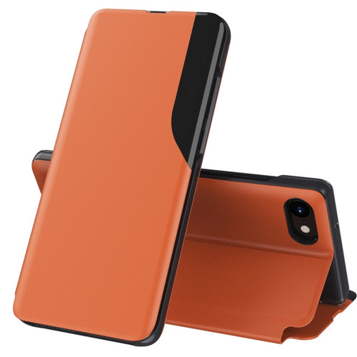 iPhone SE 2022 / SE 2020 / 8 / 7 / 6 & 6s Side Display Magnetic Shockproof Horizontal Flip Leather Case with Holder - Orange