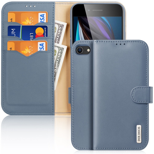 iPhone SE 2022 / SE 2020 / 8 / 7 DUX DUCIS Hivo Series Cowhide + PU + TPU Leather Horizontal Flip Case with Holder & Card Slots - Light Blue