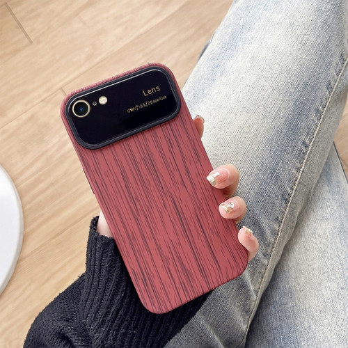 iPhone SE 2022 / 2020 / 8 / 7 Wood Grain TPU Phone Case with Lens Film - Red