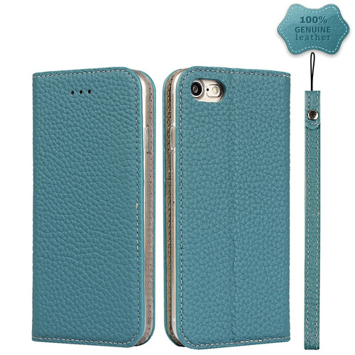 iPhone SE 2022 / SE 2020 / 8 / 7 Litchi Genuine Leather Phone Case - Sky Blue