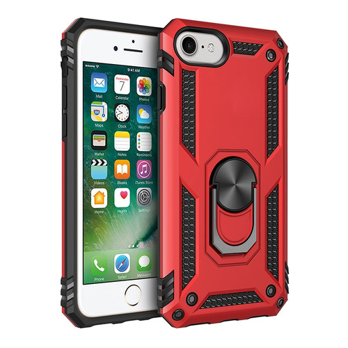 iPhone SE 2022 / SE 2020 Shockproof TPU + PC Protective Case with 360 Degree Rotating Holder - Red