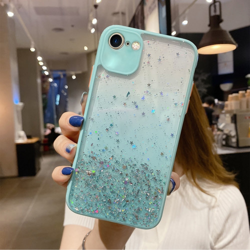 iPhone SE 2022 / SE 2020 / 8 / 7 Starry Gradient Glitter Powder TPU Phone Case - Lake Green