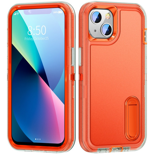 iPhone 13 mini 3 in 1 Rugged Holder Phone Case - Transparent + Orange