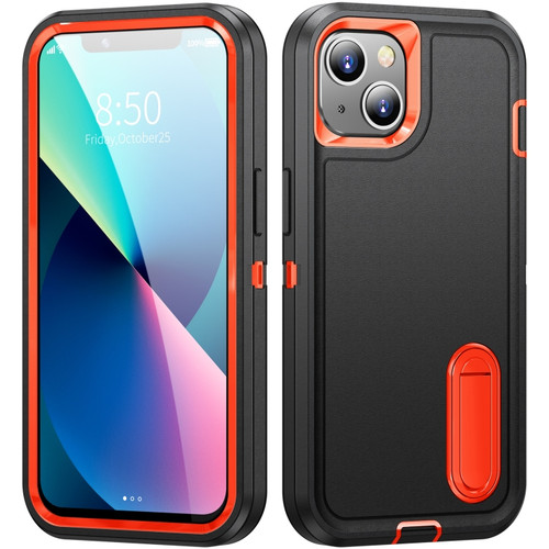 iPhone 13 mini 3 in 1 Rugged Holder Phone Case - Black + Orange