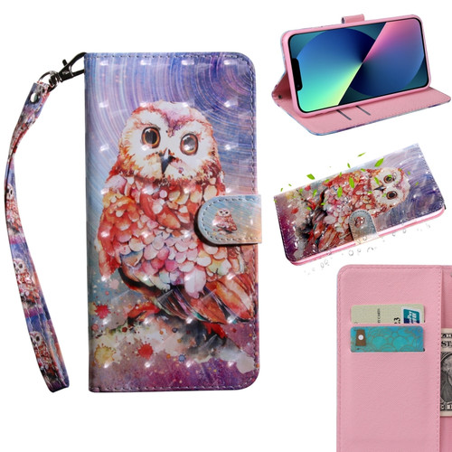 iPhone 13 mini 3D Painting Pattern Coloured Drawing Leather Phone Case - Colorful Owl