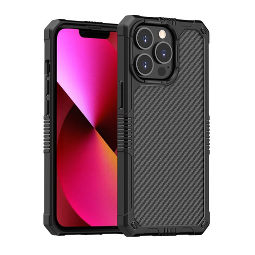 iPhone 13 mini Carbon Fiber Texture PC + TPU Shockproof Phone Case / 12 mini - Black