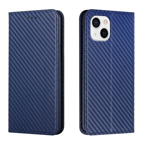 iPhone 13 mini Carbon Fiber Texture Flip Holder Leather Phone Case - Blue