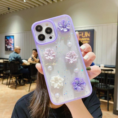 iPhone 13 mini 3D Bow Flowers Glitter Epoxy TPU Phone Case - Purple