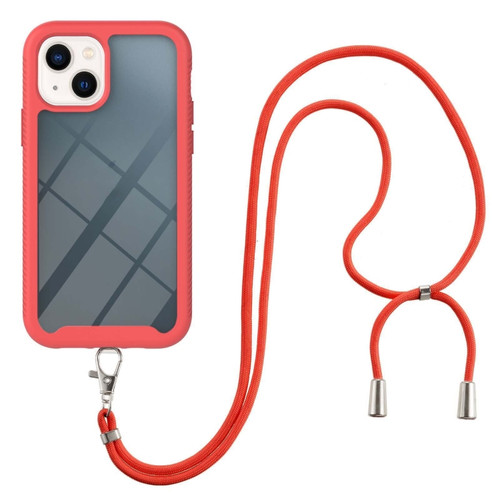iPhone 13 mini Starry Sky Solid Color Series Shockproof PC + TPU Protective Case with Neck Strap - Red