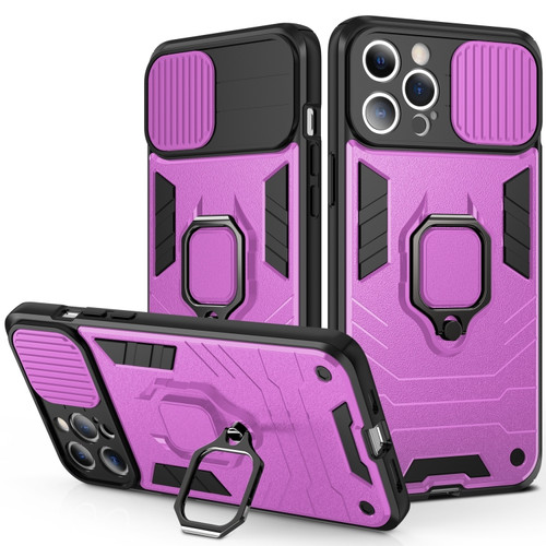 iPhone 13 mini Sliding Camera Cover Design TPU + PC Shockproof Case with Ring Holder - Purple